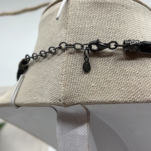 Rose Quartz Braided Black Leather Sterling Silver Adjustable Choker Necklace - Picture 5 of 11